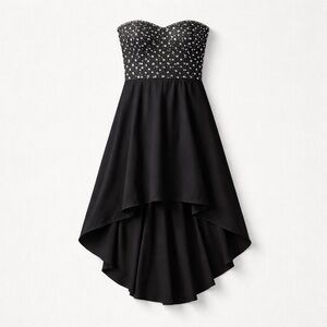 BCBGMAXAZRIA Black High Low Strapless Eyelet Bodice Dress Size 2